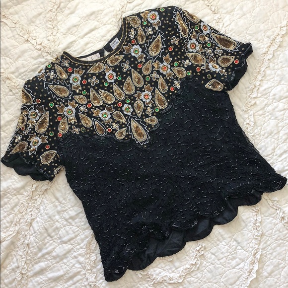 Laurence Kazar Tops - Laurence Kazar Vintage Beaded Silk Top